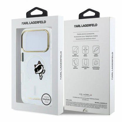 MagSafe puzdro pre Apple iPhone 18 Pro / 17 Pro, Karl Lagerfeld, IML Peekaboo potlač a kovový rám, priehľadné