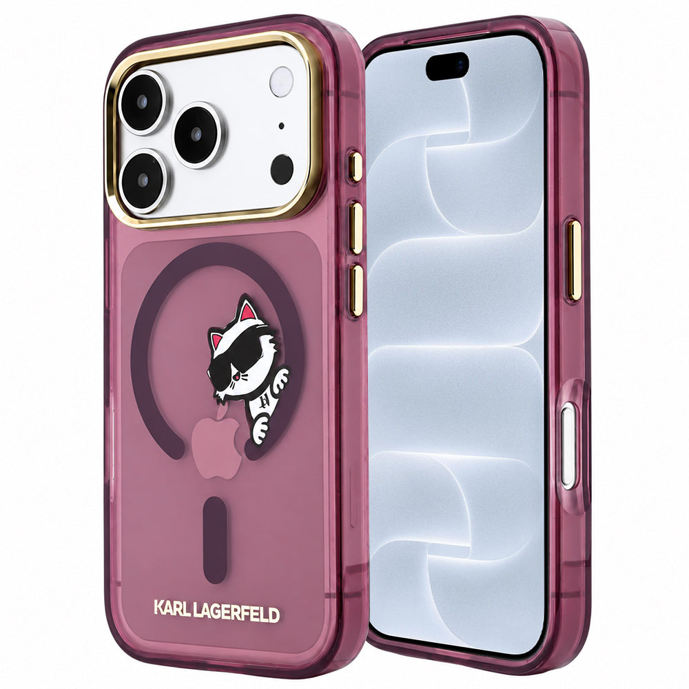 Puzdro MagSafe pre Apple iPhone 18 Pro / 17 Pro, Karl Lagerfeld, IML Peekaboo Print and Metal Frame, bordové