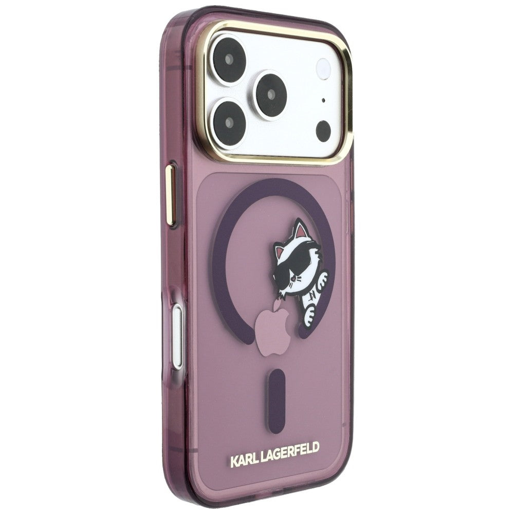 Puzdro MagSafe pre Apple iPhone 18 Pro / 17 Pro, Karl Lagerfeld, IML Peekaboo Print and Metal Frame, bordové