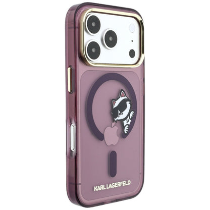 Puzdro MagSafe pre Apple iPhone 18 Pro / 17 Pro, Karl Lagerfeld, IML Peekaboo Print and Metal Frame, bordové