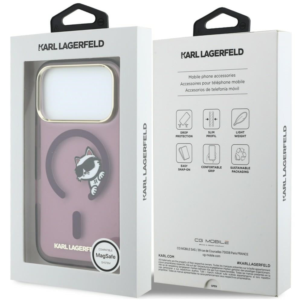Puzdro MagSafe pre Apple iPhone 18 Pro / 17 Pro, Karl Lagerfeld, IML Peekaboo Print and Metal Frame, bordové