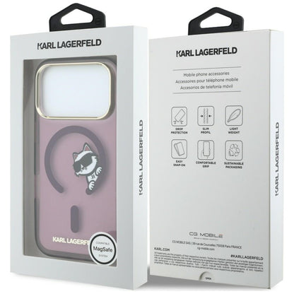 Puzdro MagSafe pre Apple iPhone 18 Pro / 17 Pro, Karl Lagerfeld, IML Peekaboo Print and Metal Frame, bordové