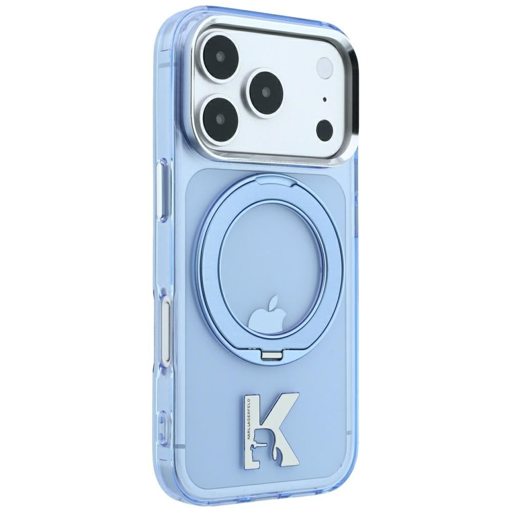 MagSafe Case for Apple iPhone 18 Pro / 17 Pro, Karl Lagerfeld, IML Ring Stand Kameo Metal, Blue