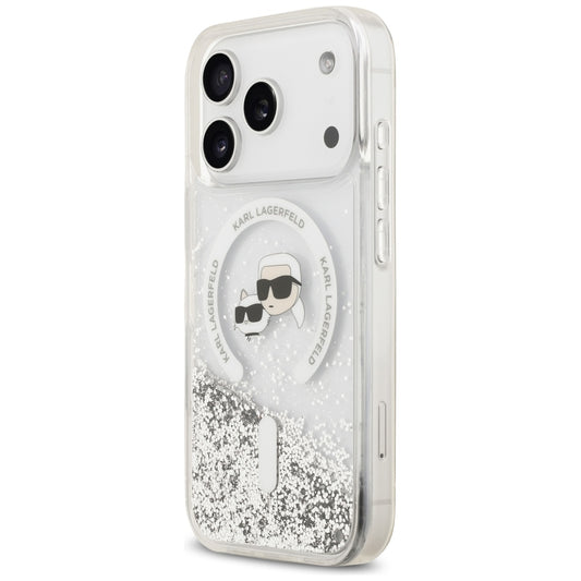 MagSafe puzdro pre Apple iPhone 18 Pro / 17 Pro, Karl Lagerfeld, Liquid Glitter Karl & Choupette Head's, Priehľadné