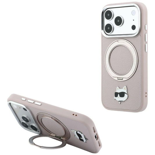 Puzdro MagSafe pre Apple iPhone 18 Pro / 17 Pro, Karl Lagerfeld, Ring Stand 360 Choupette Pin, ružové