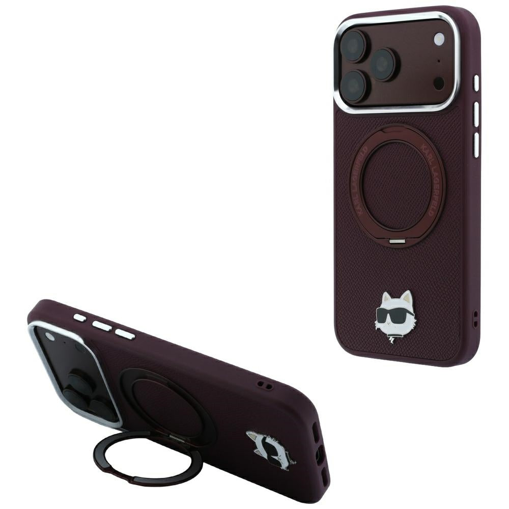 MagSafe Case for Apple iPhone 18 Pro / 17 Pro, Karl Lagerfeld, Ring Stand 360 Choupette Pin, Burgundy