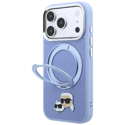 MagSafe puzdro pre Apple iPhone 18 Pro / 17 Pro, Karl Lagerfeld, stojanový krúžok 360 Karl & Choupette pripínač, modré