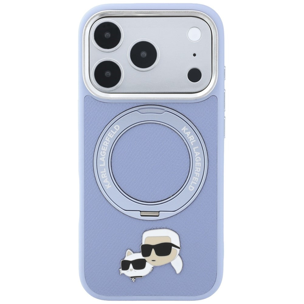 MagSafe puzdro pre Apple iPhone 18 Pro / 17 Pro, Karl Lagerfeld, stojanový krúžok 360 Karl & Choupette pripínač, modré