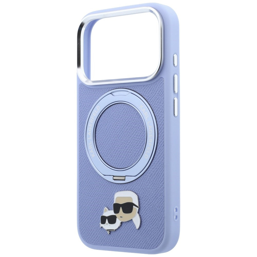 MagSafe puzdro pre Apple iPhone 18 Pro / 17 Pro, Karl Lagerfeld, stojanový krúžok 360 Karl & Choupette pripínač, modré