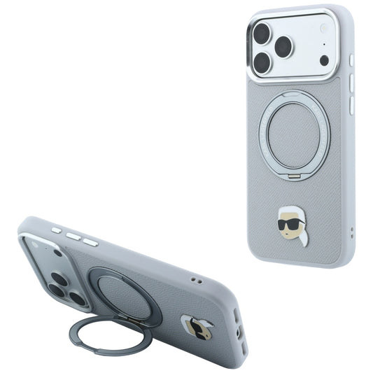 MagSafe puzdro pre Apple iPhone 18 Pro / 17 Pro, Karl Lagerfeld, Ring Stand 360 Karl Pin, sivé