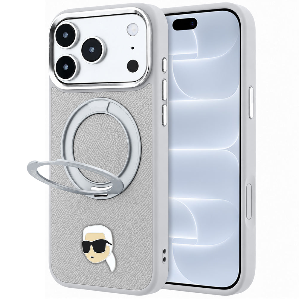 MagSafe puzdro pre Apple iPhone 18 Pro / 17 Pro, Karl Lagerfeld, Ring Stand 360 Karl Pin, sivé
