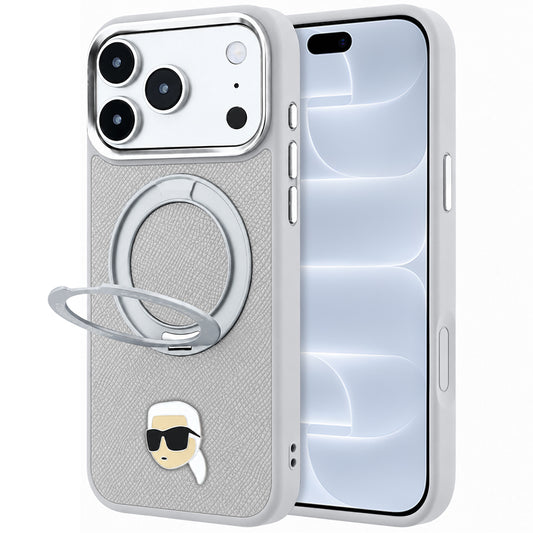 MagSafe puzdro pre Apple iPhone 18 Pro / 17 Pro, Karl Lagerfeld, Ring Stand 360 Karl Pin, sivé