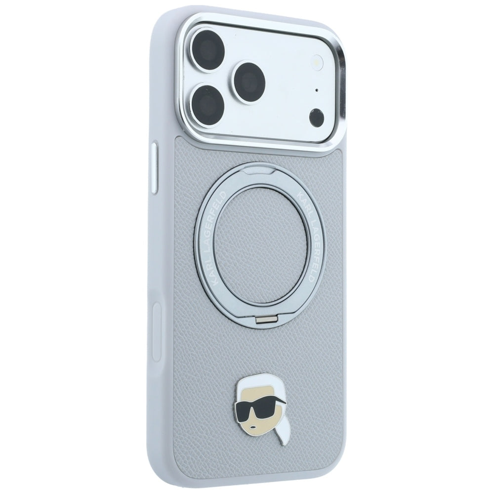 MagSafe puzdro pre Apple iPhone 18 Pro / 17 Pro, Karl Lagerfeld, Ring Stand 360 Karl Pin, sivé