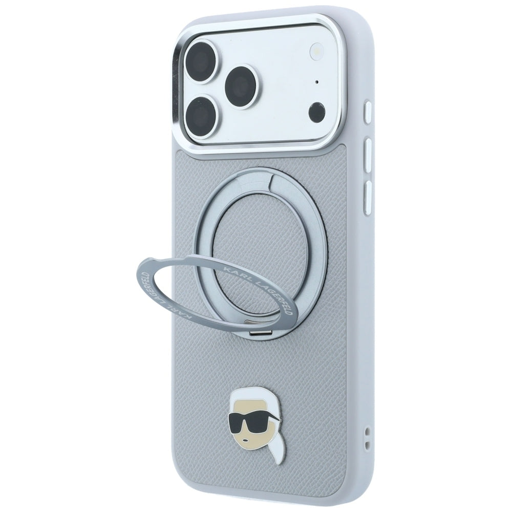 MagSafe puzdro pre Apple iPhone 18 Pro / 17 Pro, Karl Lagerfeld, Ring Stand 360 Karl Pin, sivé