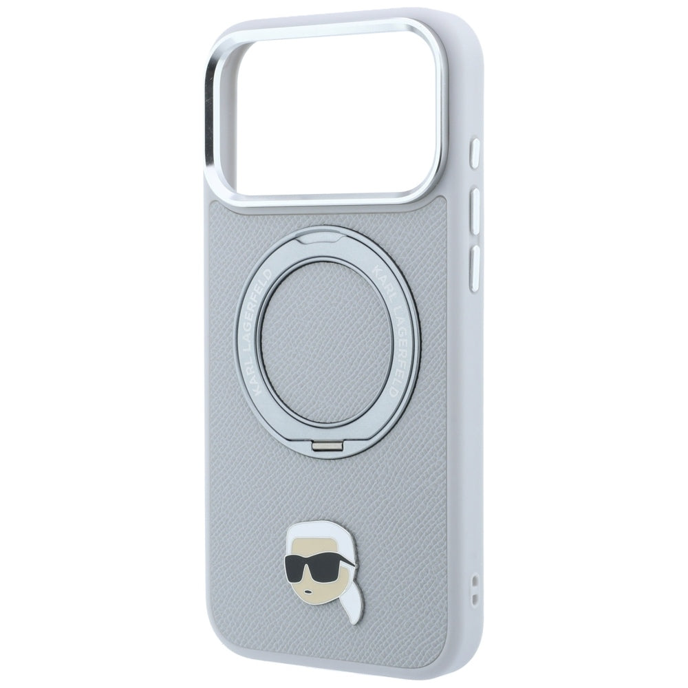 MagSafe puzdro pre Apple iPhone 18 Pro / 17 Pro, Karl Lagerfeld, Ring Stand 360 Karl Pin, sivé