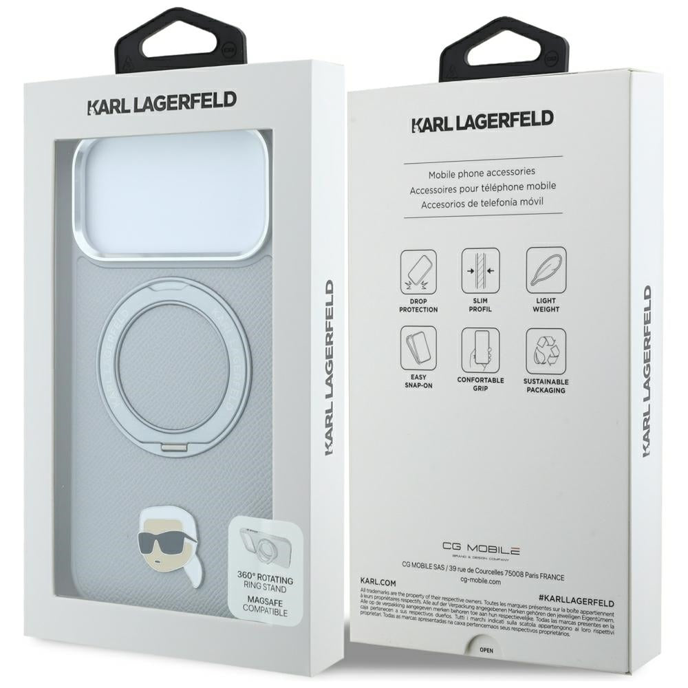 MagSafe puzdro pre Apple iPhone 18 Pro / 17 Pro, Karl Lagerfeld, Ring Stand 360 Karl Pin, sivé