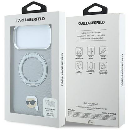MagSafe puzdro pre Apple iPhone 18 Pro / 17 Pro, Karl Lagerfeld, Ring Stand 360 Karl Pin, sivé