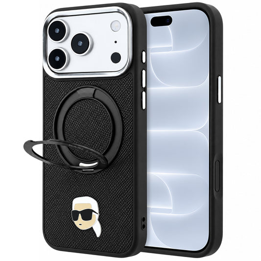 MagSafe puzdro pre Apple iPhone 18 Pro / 17 Pro, Karl Lagerfeld, Ring Stand 360 Karl Pin, Čierna