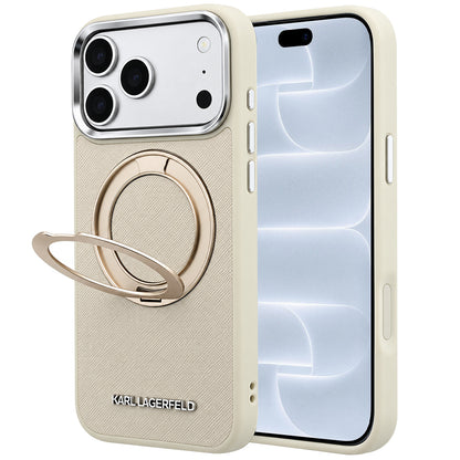 Puzdro MagSafe pre Apple iPhone 18 Pro / 17 Pro, Karl Lagerfeld, Ring Stand 360 Saffiano, béžové