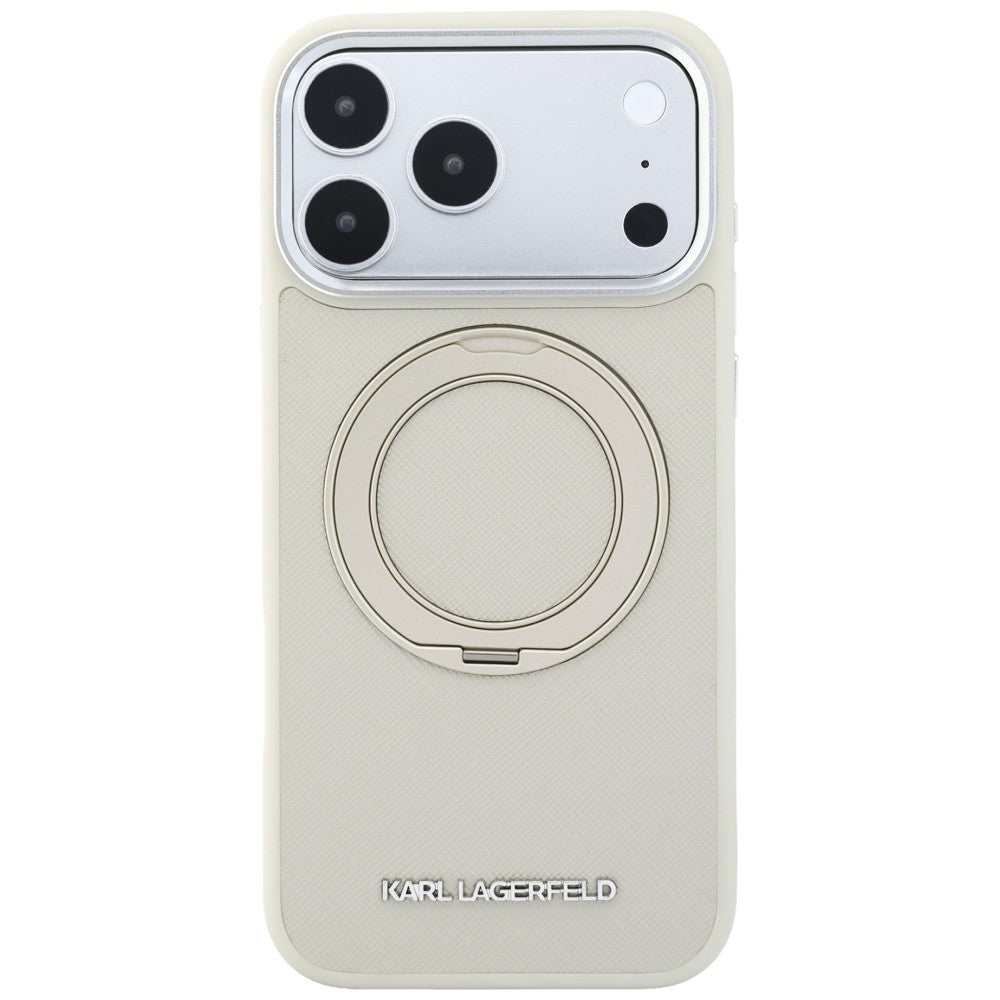 Puzdro MagSafe pre Apple iPhone 18 Pro / 17 Pro, Karl Lagerfeld, Ring Stand 360 Saffiano, béžové