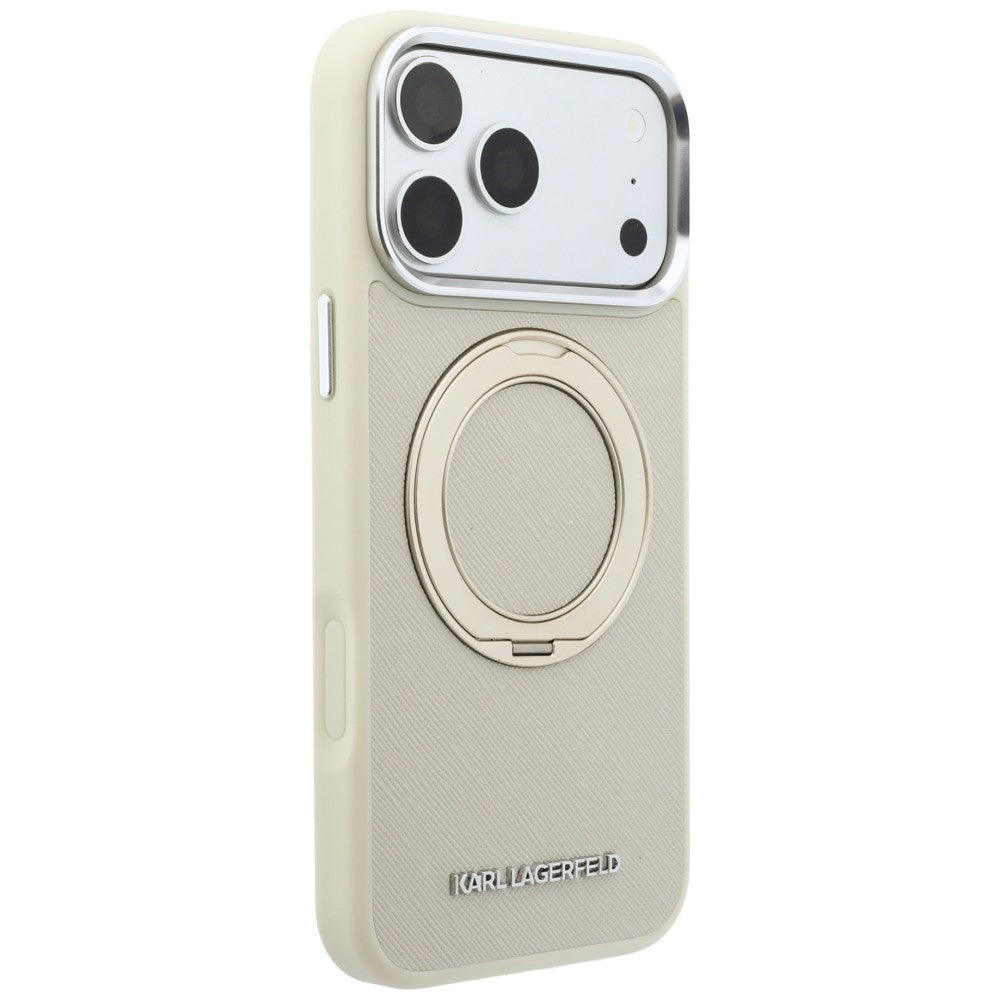 Puzdro MagSafe pre Apple iPhone 18 Pro / 17 Pro, Karl Lagerfeld, Ring Stand 360 Saffiano, béžové