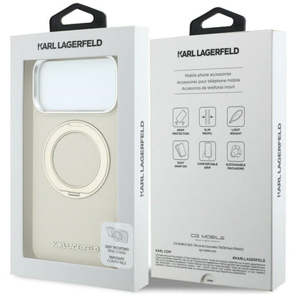 Puzdro MagSafe pre Apple iPhone 18 Pro / 17 Pro, Karl Lagerfeld, Ring Stand 360 Saffiano, béžové