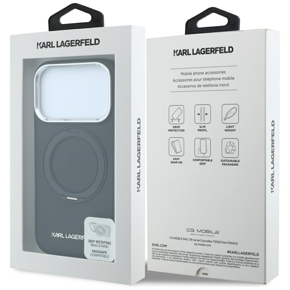 MagSafe puzdro pre Apple iPhone 18 Pro / 17 Pro, Karl Lagerfeld, Ring Stand 360 Saffiano, Čierna