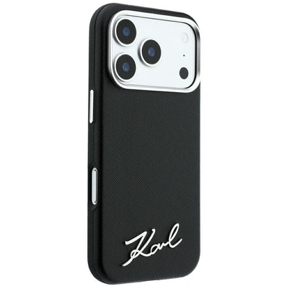 MagSafe puzdro pre Apple iPhone 18 Pro / 17 Pro, Karl Lagerfeld, Saffiano Small Script Metal Logo, Čierna
