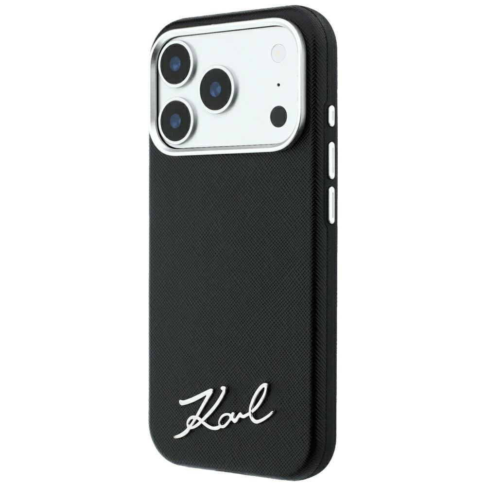 MagSafe puzdro pre Apple iPhone 18 Pro / 17 Pro, Karl Lagerfeld, Saffiano Small Script Metal Logo, Čierna