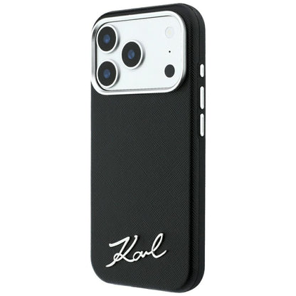 MagSafe puzdro pre Apple iPhone 18 Pro / 17 Pro, Karl Lagerfeld, Saffiano Small Script Metal Logo, Čierna