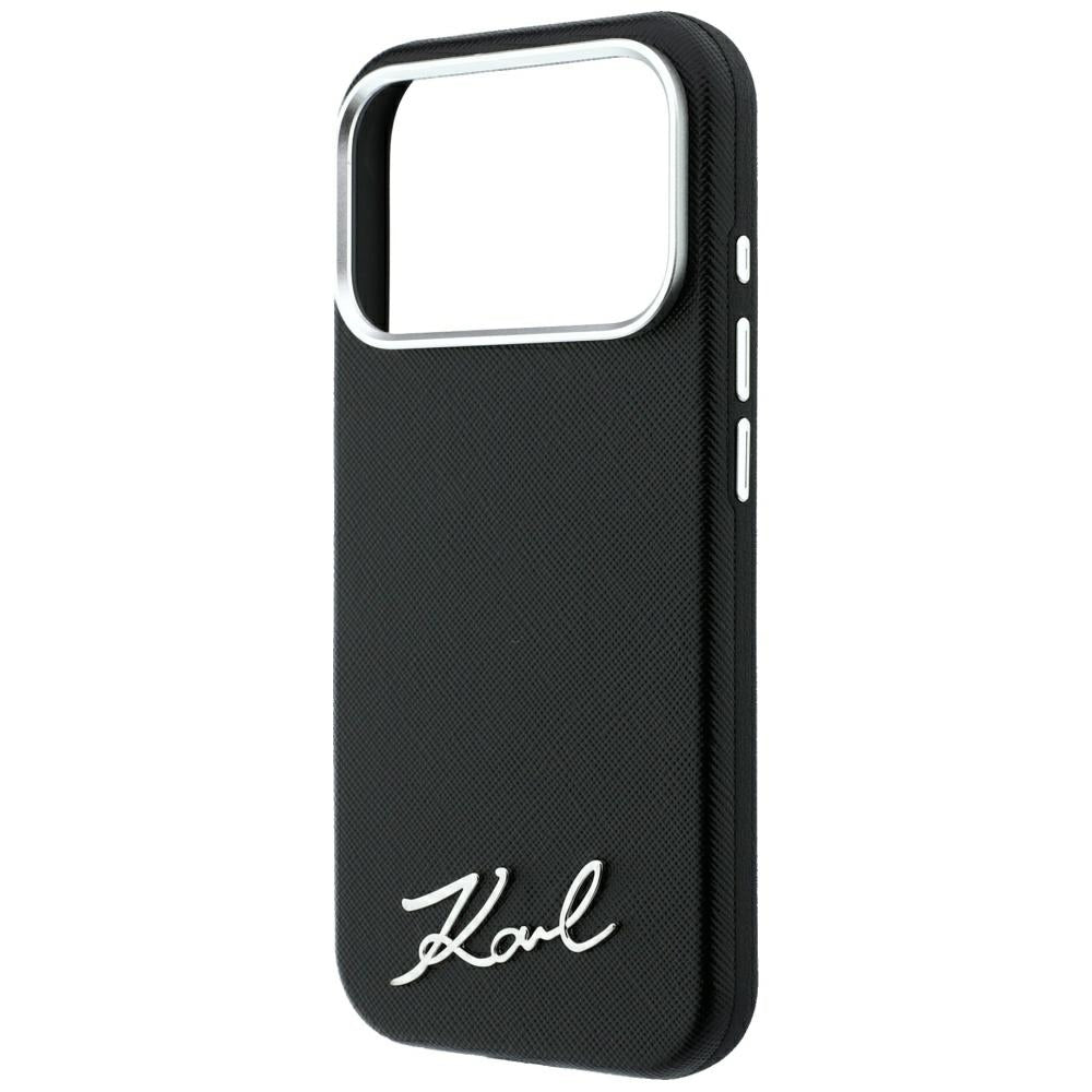 MagSafe puzdro pre Apple iPhone 18 Pro / 17 Pro, Karl Lagerfeld, Saffiano Small Script Metal Logo, Čierna