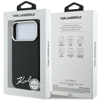 MagSafe puzdro pre Apple iPhone 18 Pro / 17 Pro, Karl Lagerfeld, Saffiano Small Script Metal Logo, Čierna