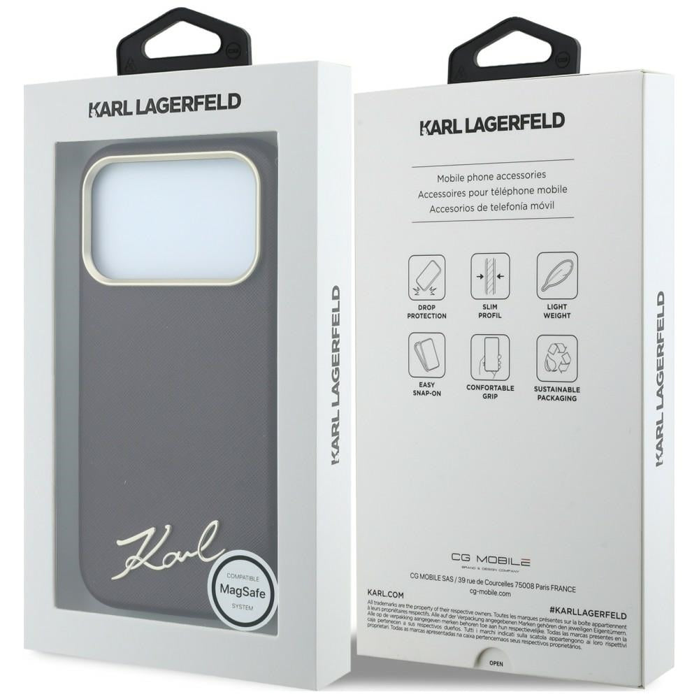 MagSafe puzdro pre Apple iPhone 18 Pro / 17 Pro, Karl Lagerfeld, Saffiano Small Script Metal Logo, Bordová