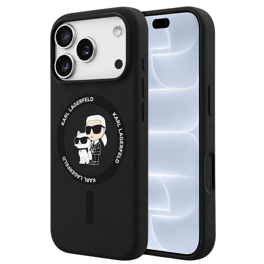 MagSafe puzdro pre Apple iPhone 18 Pro / 17 Pro, Karl Lagerfeld, Silikónový prsteň Karl & Choupette, Čierna