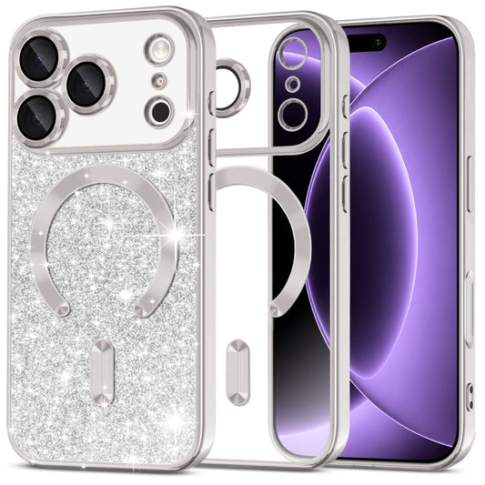 MagSafe puzdro pre Apple iPhone 18 Pro / 17 Pro, Techsuit, Luxury Glitter, Strieborné