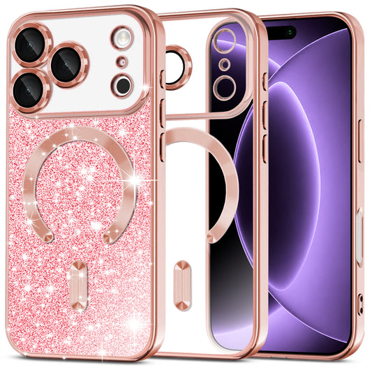 MagSafe puzdro pre Apple iPhone 18 Pro / 17 Pro, Techsuit, Luxury Glitter, Ružovo zlaté