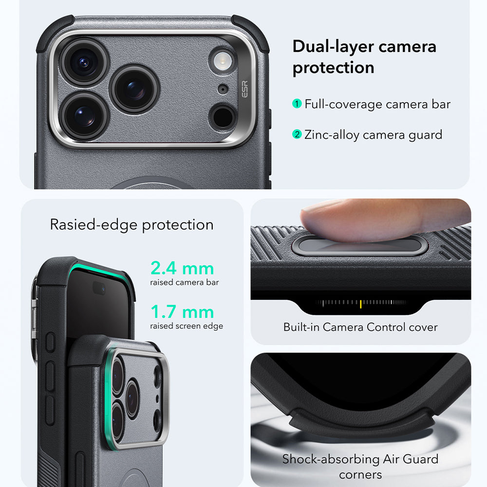 MagSafe puzdro pre Apple iPhone 18 Pro Max / 17 Pro Max, ESR, Cyber Armor Kickstand, Sivá