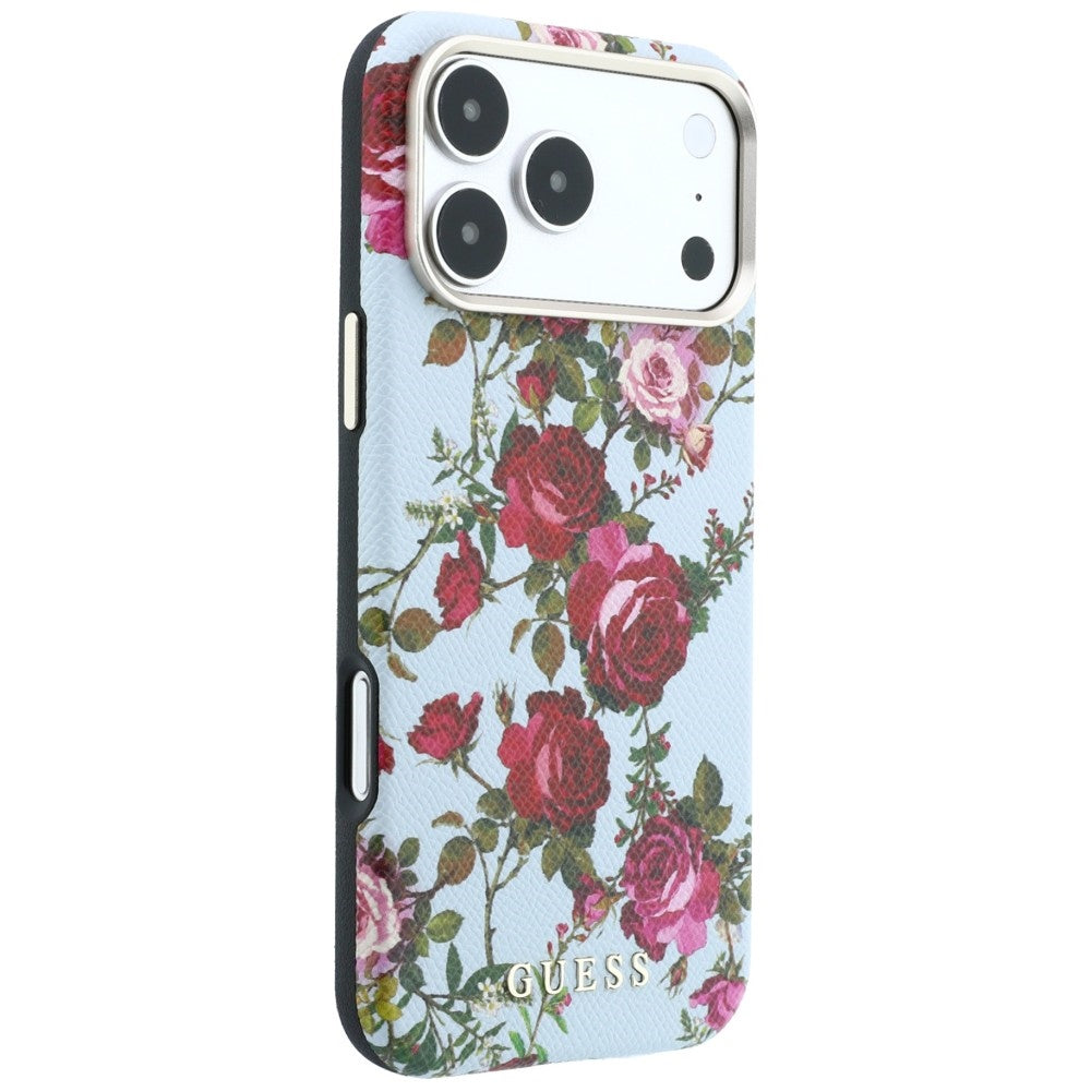 Puzdro MagSafe pre Apple iPhone 18 Pro Max / 17 Pro Max, Guess, Blossom Roses Print, modré