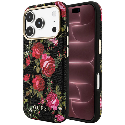 MagSafe puzdro pre Apple iPhone 18 Pro Max / 17 Pro Max, Guess, Blossom Roses Print, čierne