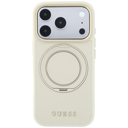 MagSafe puzdro pre Apple iPhone 18 Pro Max / 17 Pro Max, Guess, Grained Ring Stand 360 Classic, Béžová