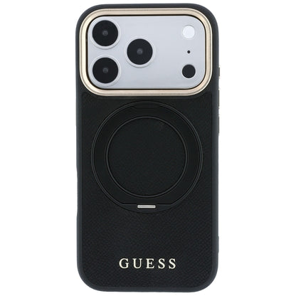 Puzdro MagSafe pre Apple iPhone 18 Pro Max / 17 Pro Max, Guess Grained Ring Stand 360 Classic, čierne