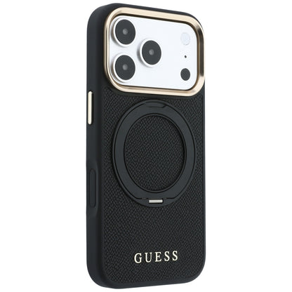 Puzdro MagSafe pre Apple iPhone 18 Pro Max / 17 Pro Max, Guess Grained Ring Stand 360 Classic, čierne