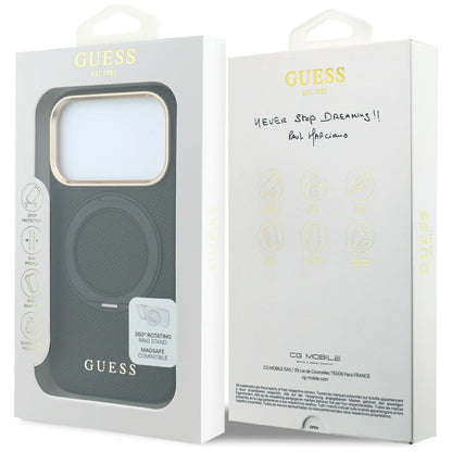 Puzdro MagSafe pre Apple iPhone 18 Pro Max / 17 Pro Max, Guess Grained Ring Stand 360 Classic, čierne