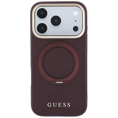 MagSafe puzdro pre Apple iPhone 18 Pro Max / 17 Pro Max, Guess, Grained Ring Stand 360 Classic, vínové