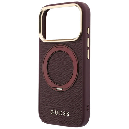 MagSafe puzdro pre Apple iPhone 18 Pro Max / 17 Pro Max, Guess, Grained Ring Stand 360 Classic, vínové