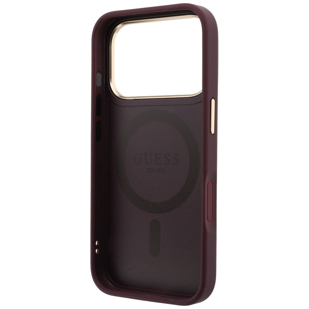 MagSafe puzdro pre Apple iPhone 18 Pro Max / 17 Pro Max, Guess, Grained Ring Stand 360 Classic, vínové