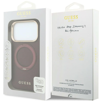 MagSafe puzdro pre Apple iPhone 18 Pro Max / 17 Pro Max, Guess, Grained Ring Stand 360 Classic, vínové