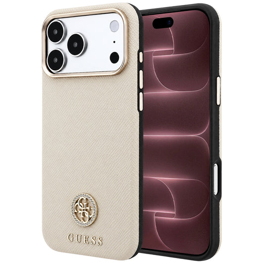 MagSafe puzdro pre Apple iPhone 18 Pro Max / 17 Pro Max, Guess, Štruktúrované okrúhle logo so štrasom, Béžová