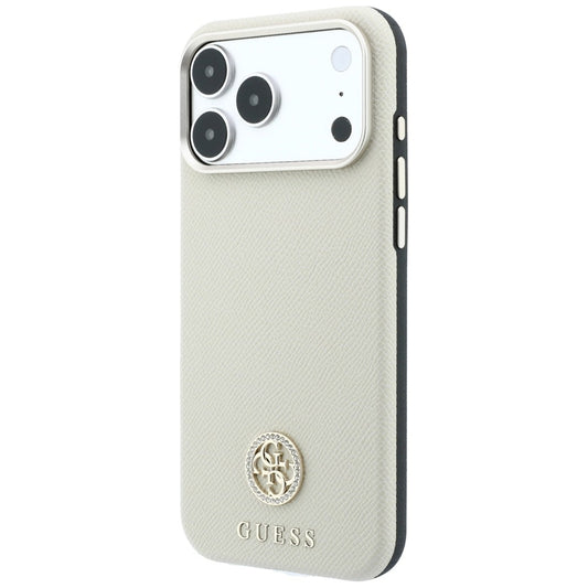 MagSafe puzdro pre Apple iPhone 18 Pro Max / 17 Pro Max, Guess, Štruktúrované okrúhle logo so štrasom, Béžová