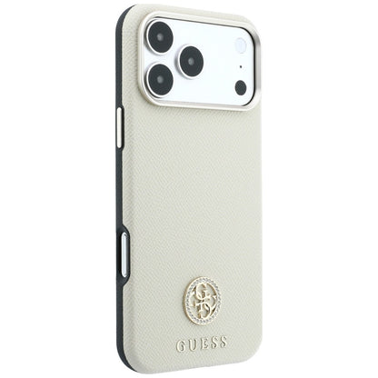 MagSafe Case for Apple iPhone 18 Pro Max / 17 Pro Max, Guess, Grained Round Strass Logo, Beige